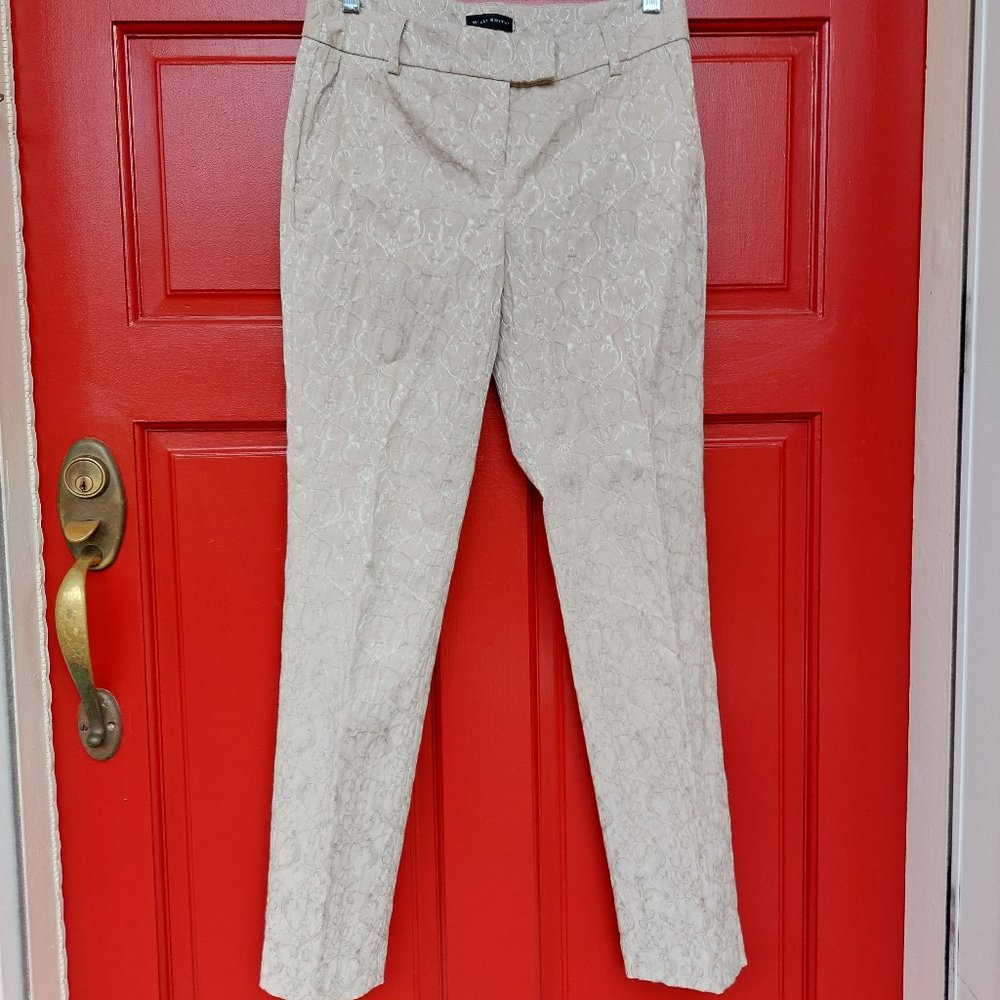 Willi Smith Mid/low-Rise Cream Jacquard Cotton/Poly/Spandex Trousers